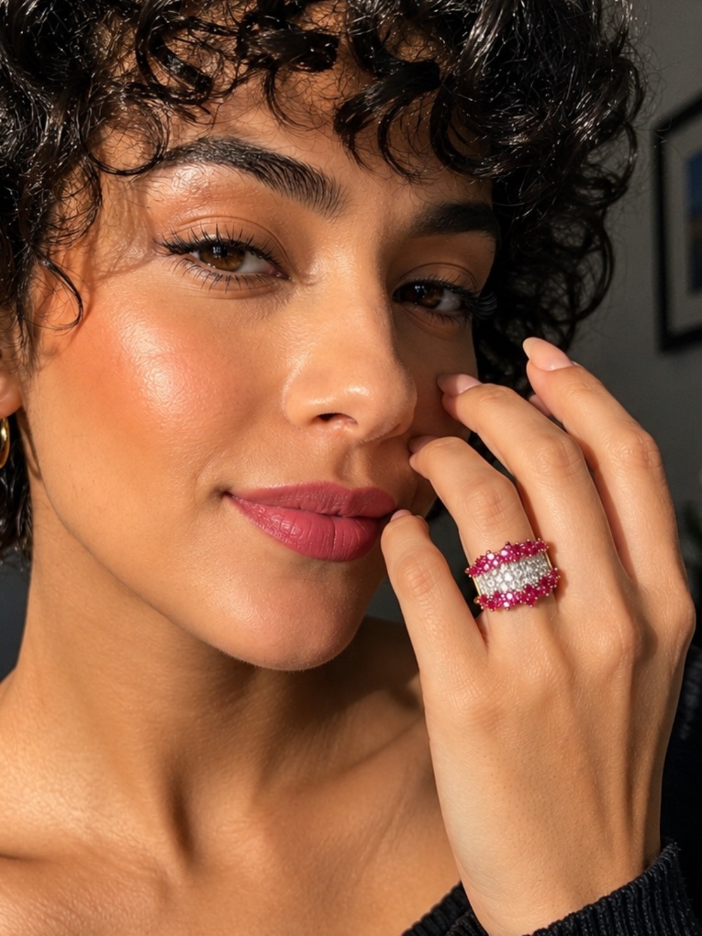 Vintage Pink Crystal Statement Ring|Gold  Cocktail Ring|Glam Evening Jewelry